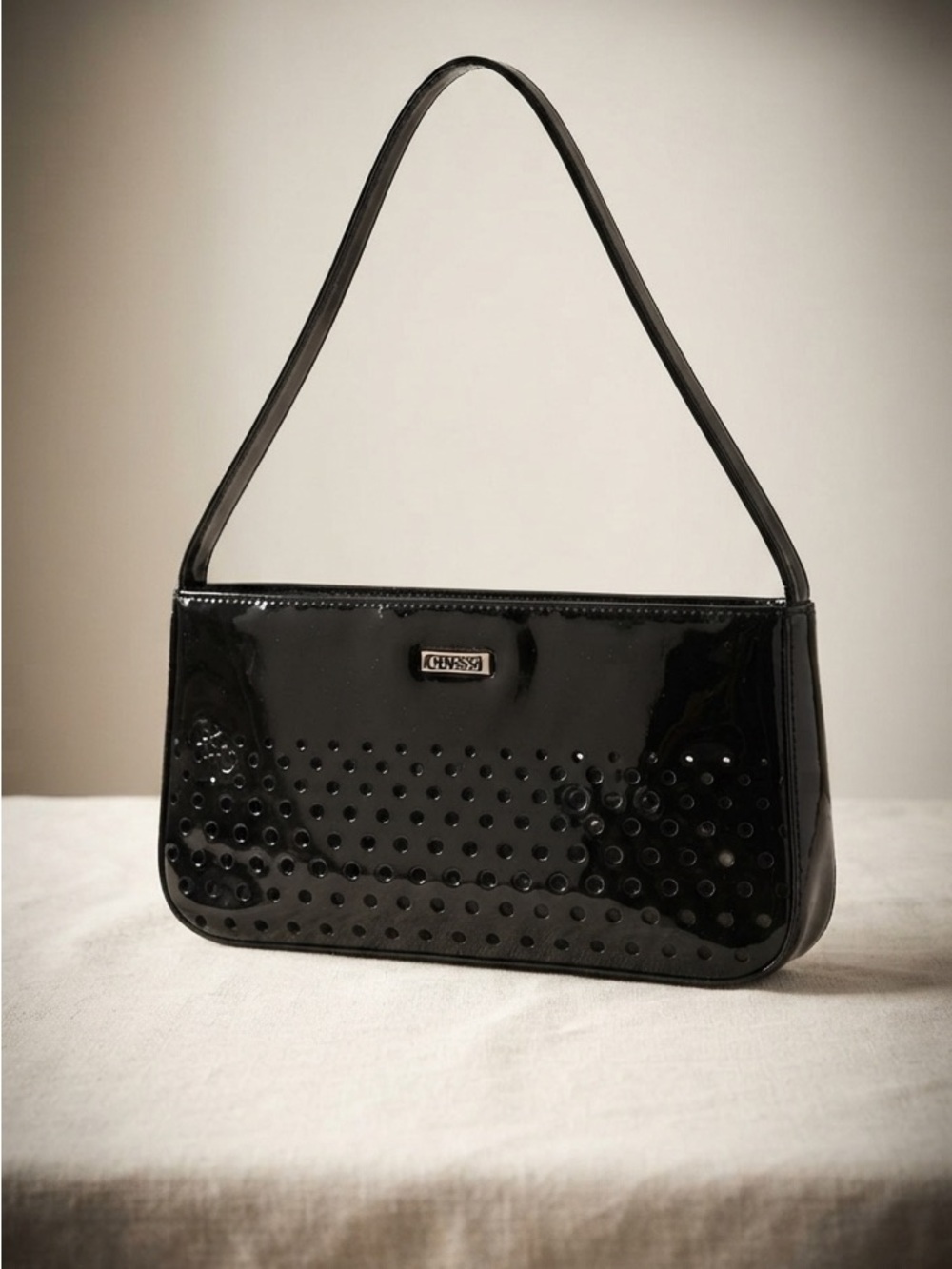 Vintage Guess Black Patent Leather Mini Shoulder Bag Y2K Aesthetic